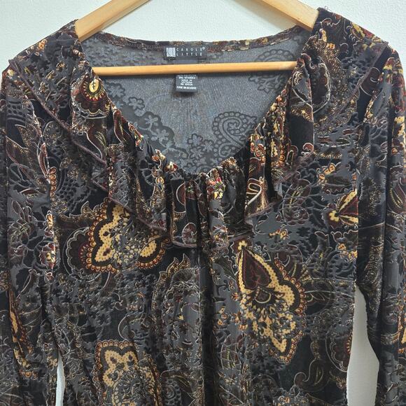 Carole Little Womens Vtg Y2K Whimsigoth Velvet Burnout Sheer Paisley Ruffle M - Picture 2 of 10